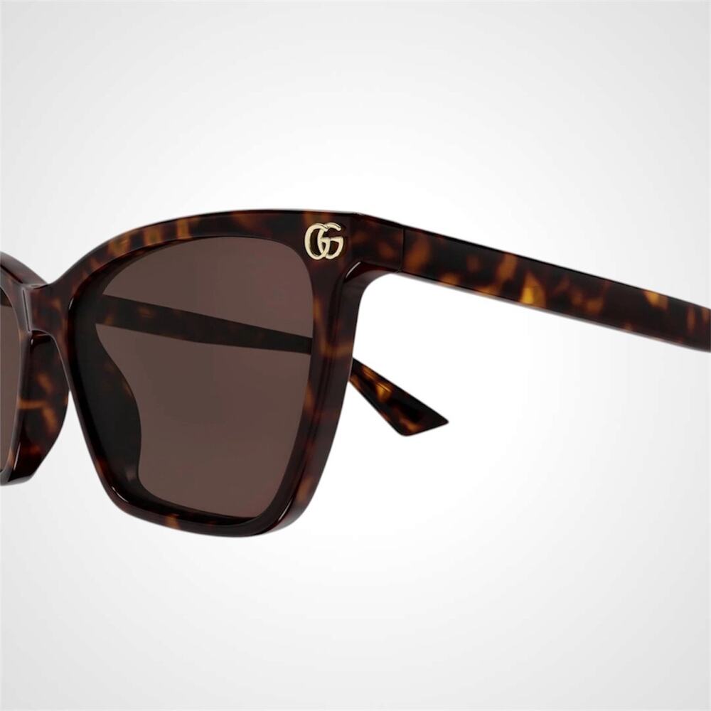 New GUCCI Sunglasses Brown Acetate Square Gold Metal Interlocking GG Logo Womens - Picture 3 of 4